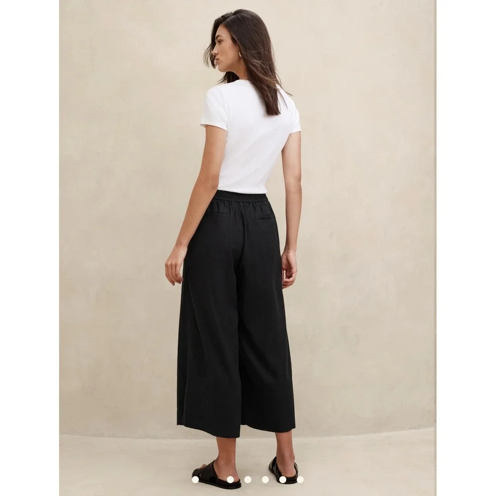 New Banana Republic Pants Size Small Linen Blend Cropped Flowy Wide Leg Black